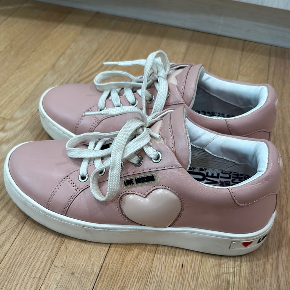 Pink Leather Sneakers with White Laces - Picture 2 of 4